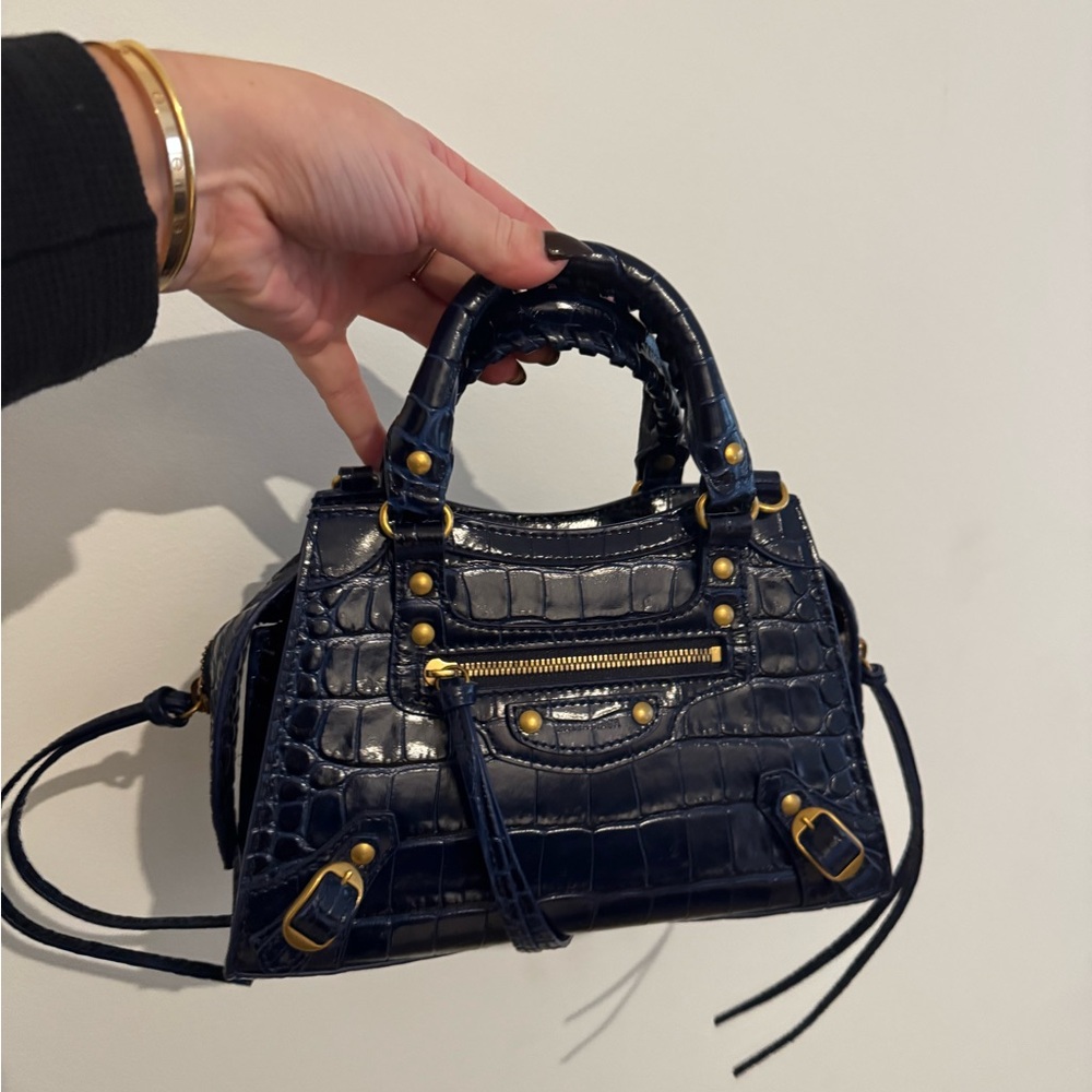 Balenciaga mini crossbody blue crocodile